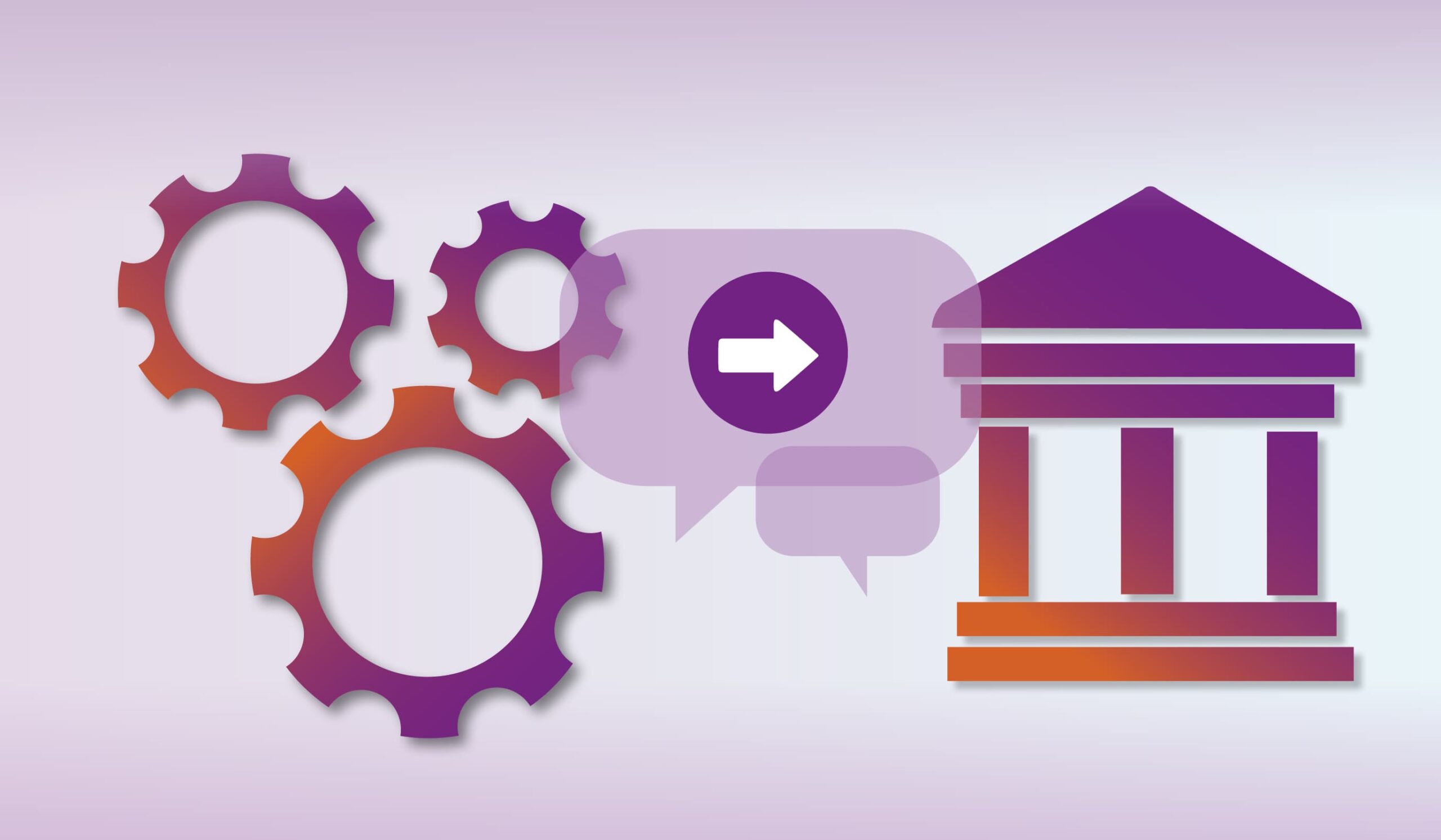 Gears with an arrow pointing to an institution icon